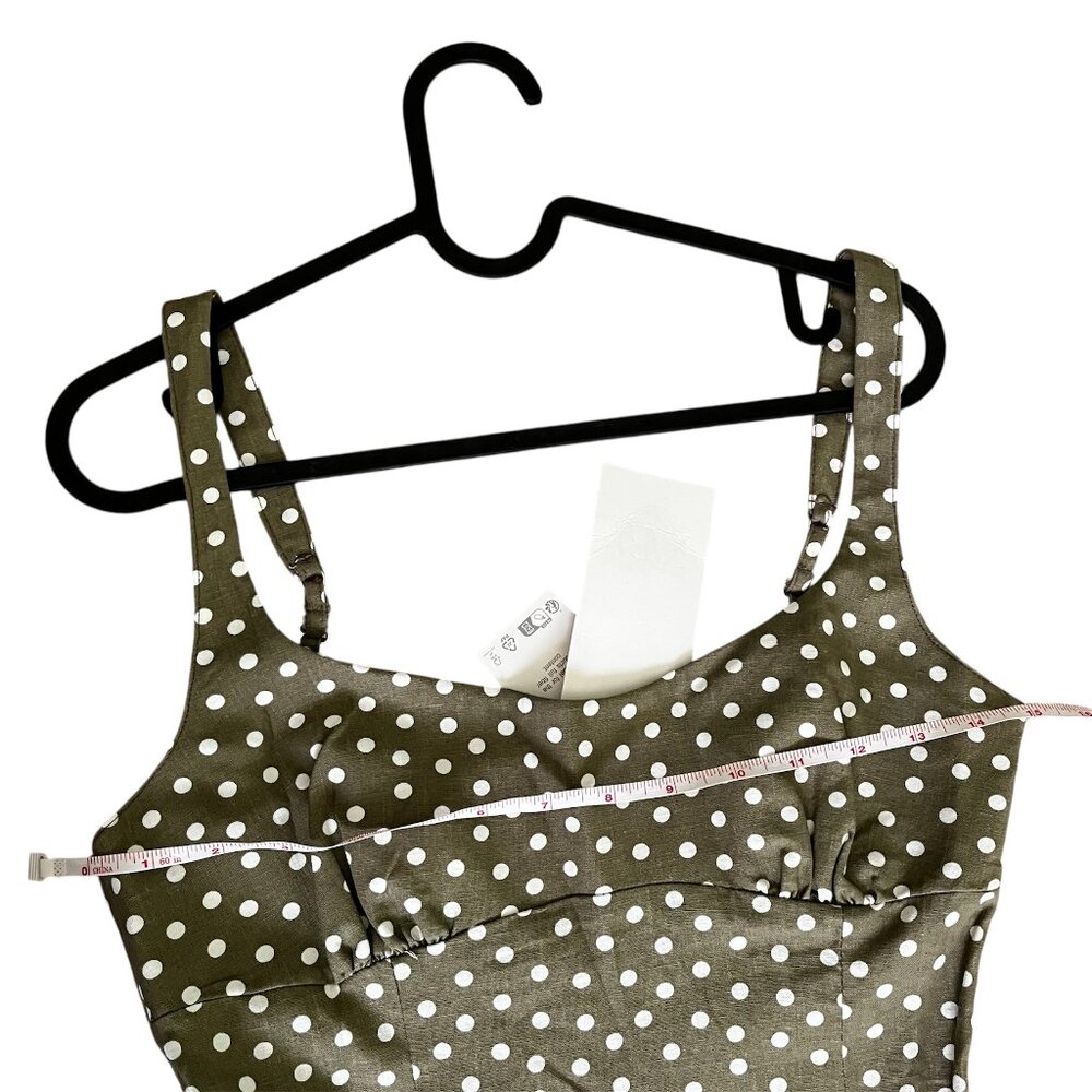 Zara Linen Blend Polka Dot Midi Dress XS Ecru Khaki Front Slit NWT Summer Party - Picture 12 of 14